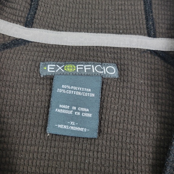 ExOfficio Pullover Hoodie Mens XL Brown Striped Half Zip Kangaroo Pocket Outdoor - Picture 4 of 9